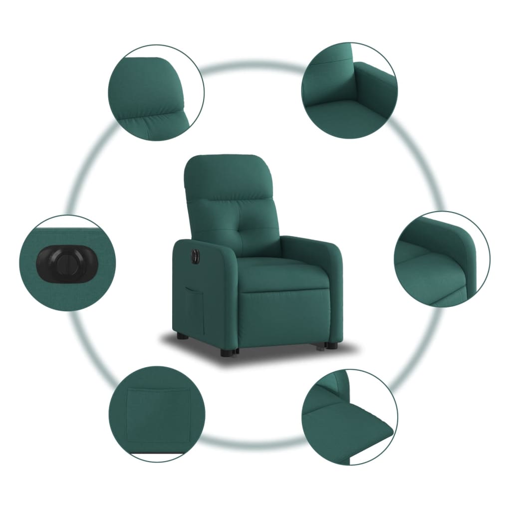 vidaXL Sillón eléctrico reclinable elevable de tela verde oscuro