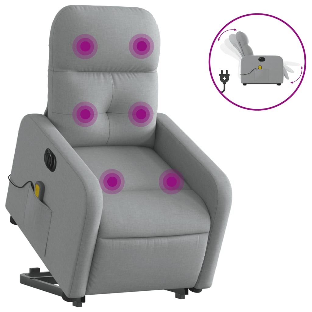 vidaXL Sillón de masaje eléctrico reclinable elevable tela gris claro