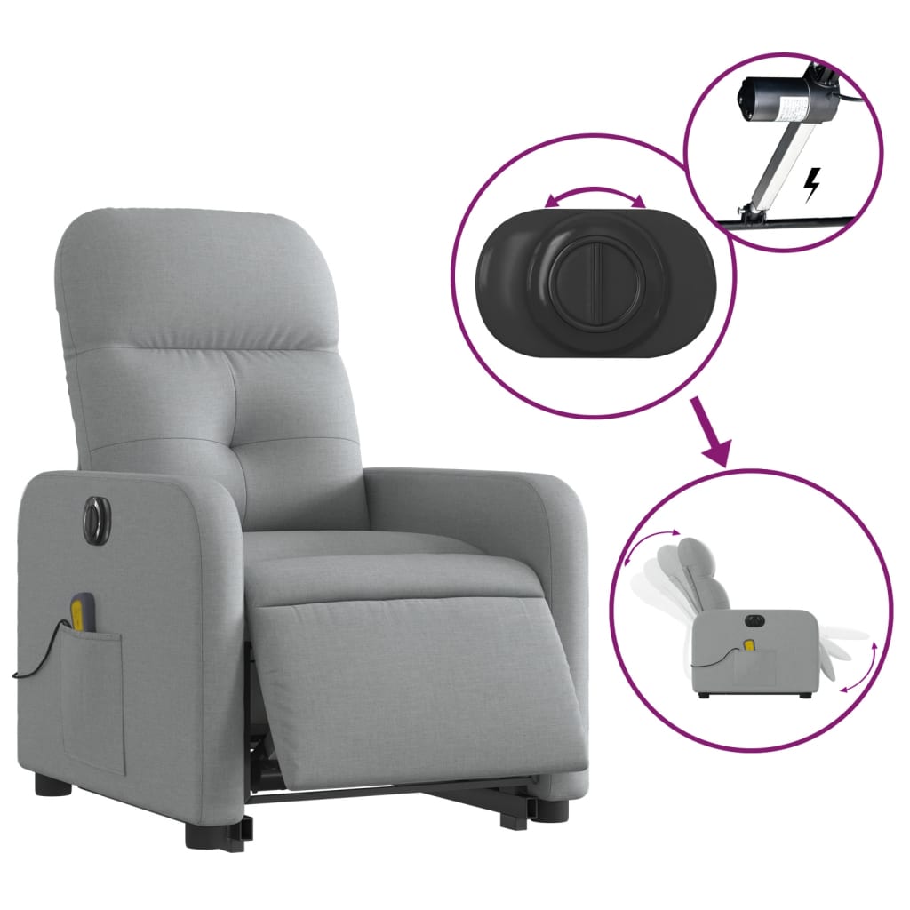 vidaXL Sillón de masaje eléctrico reclinable elevable tela gris claro