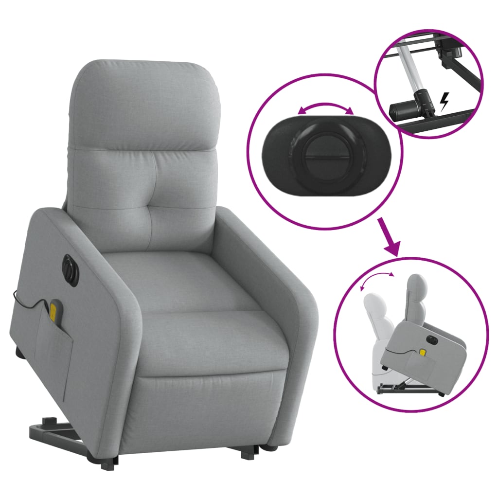 vidaXL Sillón de masaje eléctrico reclinable elevable tela gris claro