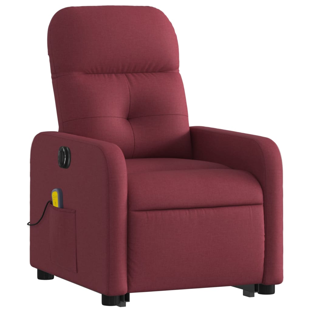 vidaXL Sillón de masaje elevable eléctrico tela rojo tinto