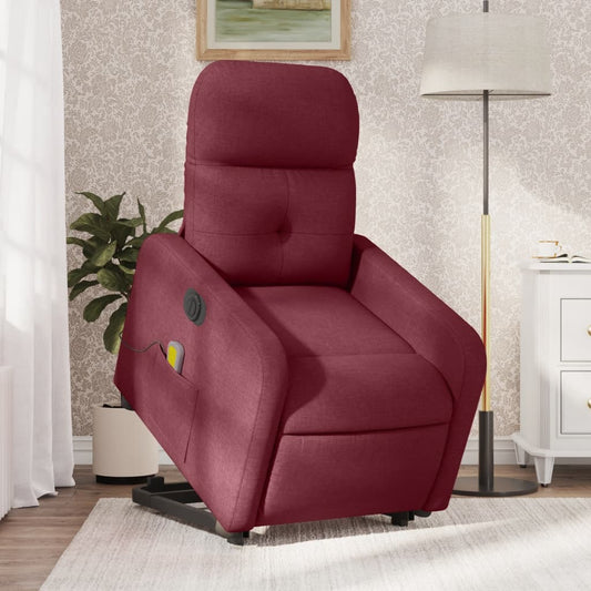 vidaXL Sillón de masaje elevable eléctrico tela rojo tinto