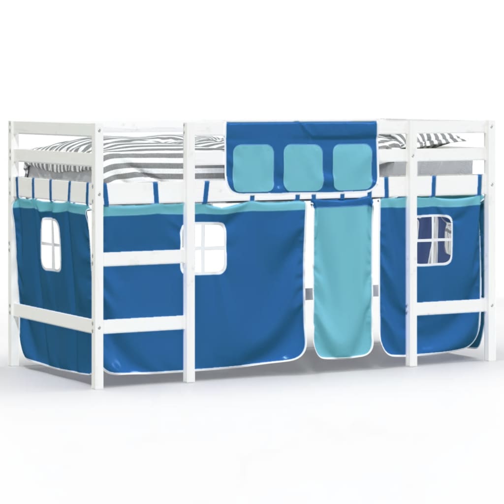 vidaXL Cama alta para niños con cortinas madera pino azul 80x200 cm