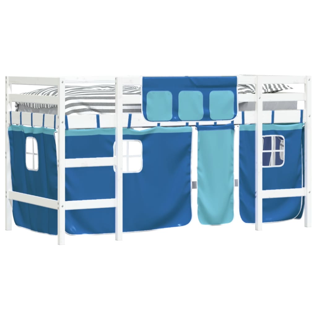 vidaXL Cama alta para niños con cortinas madera pino azul 80x200 cm