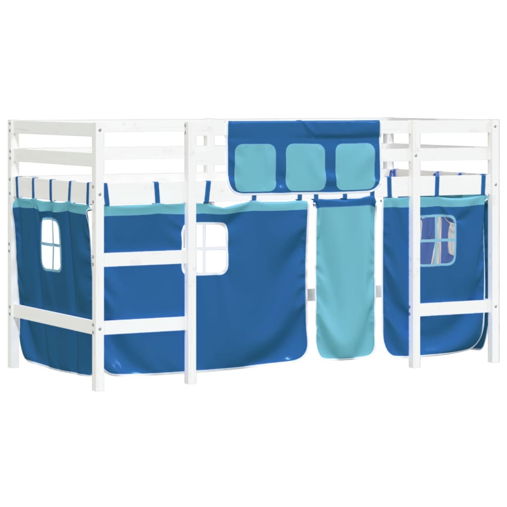 vidaXL Cama alta para niños con cortinas madera pino azul 80x200 cm