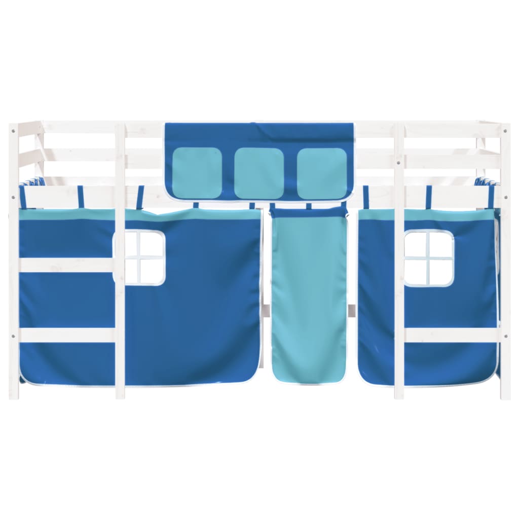 vidaXL Cama alta para niños con cortinas madera pino azul 80x200 cm