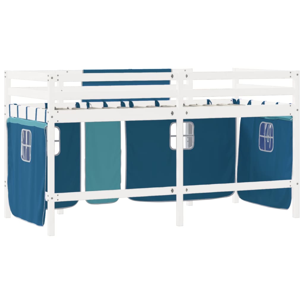 vidaXL Cama alta para niños con cortinas madera pino azul 80x200 cm