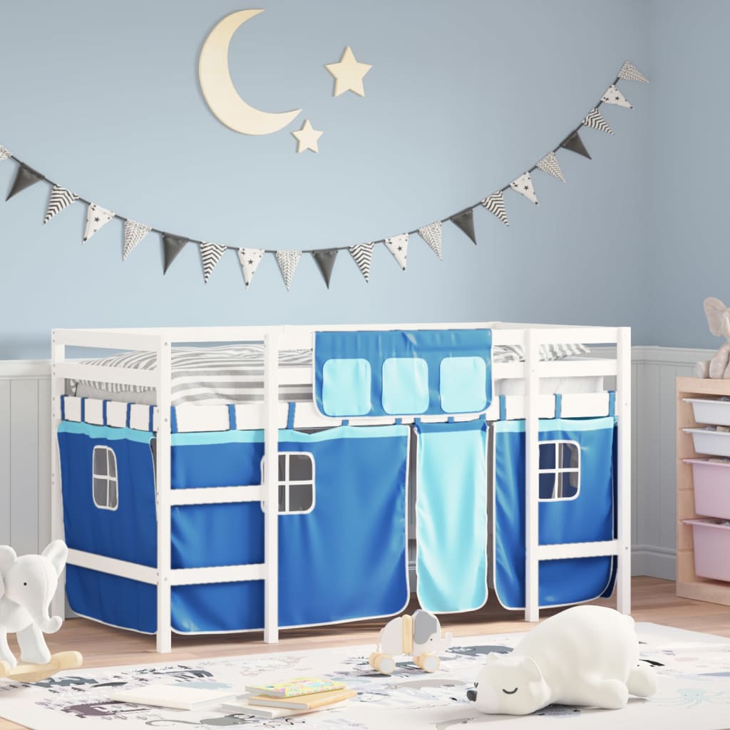 vidaXL Cama alta para niños con cortinas madera pino azul 80x200 cm