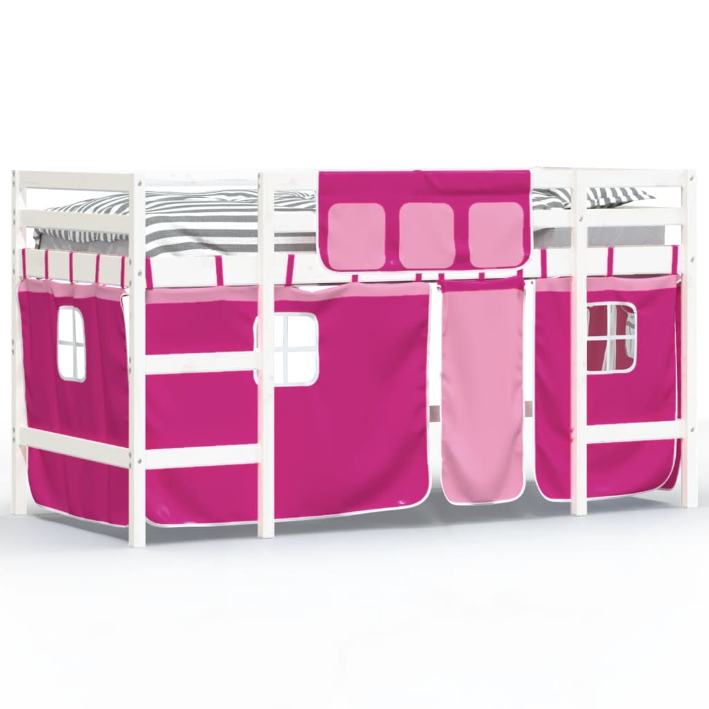 vidaXL Cama alta para niños con cortinas madera pino rosa 80x200 cm