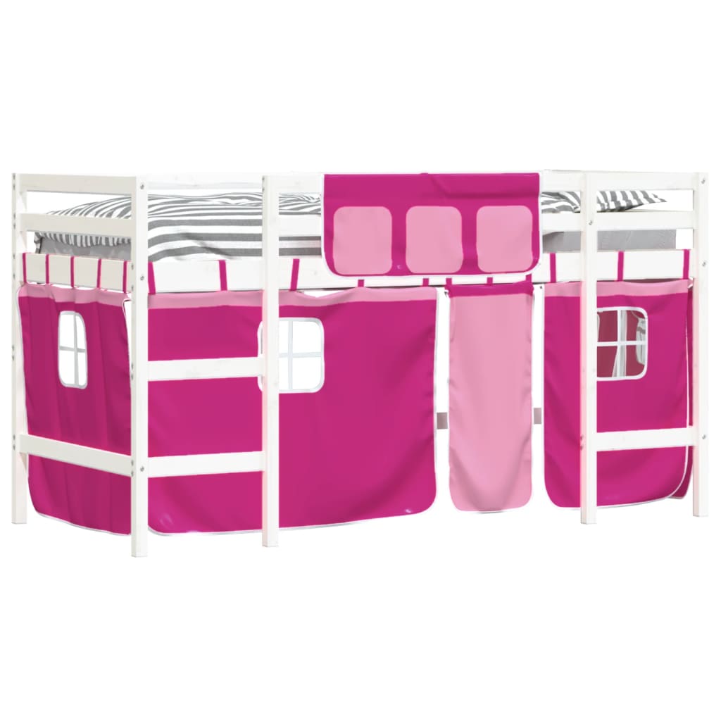 vidaXL Cama alta para niños con cortinas madera pino rosa 80x200 cm