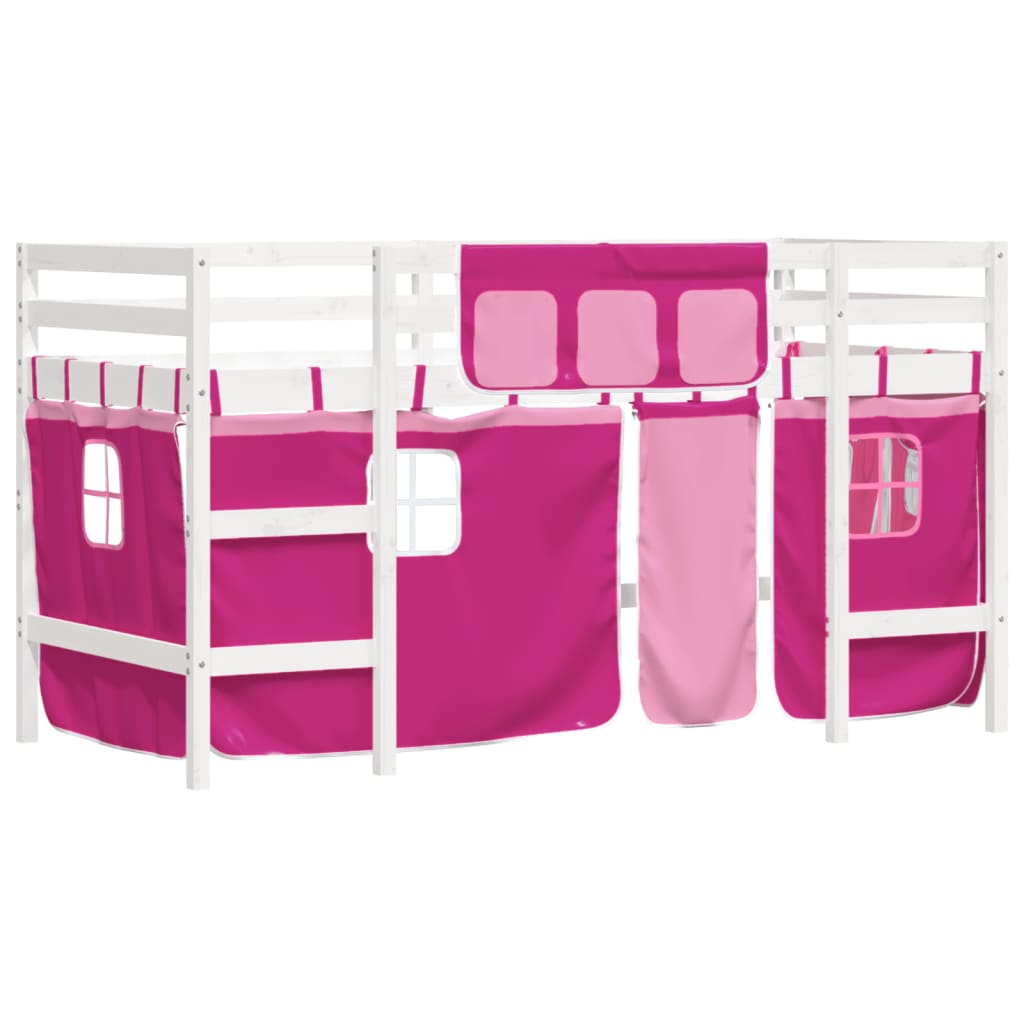 vidaXL Cama alta para niños con cortinas madera pino rosa 80x200 cm