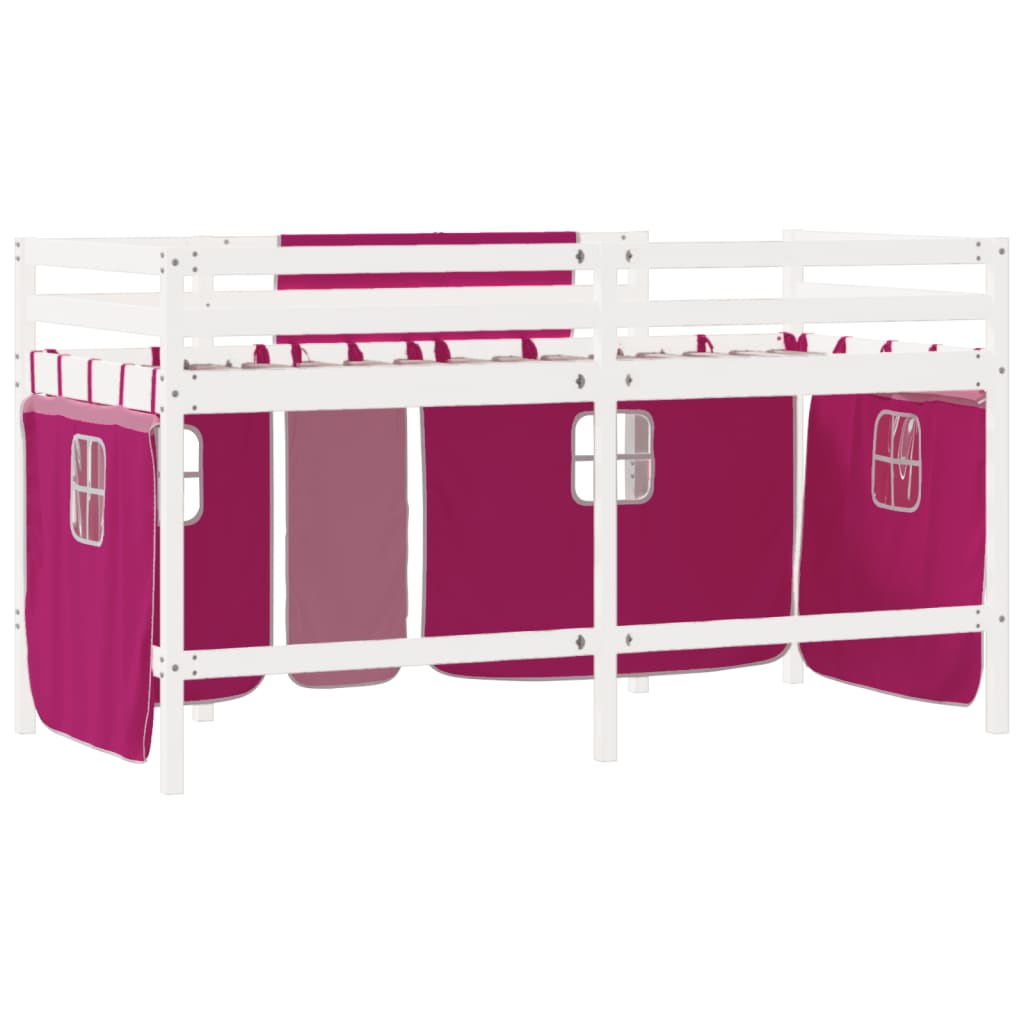 vidaXL Cama alta para niños con cortinas madera pino rosa 80x200 cm