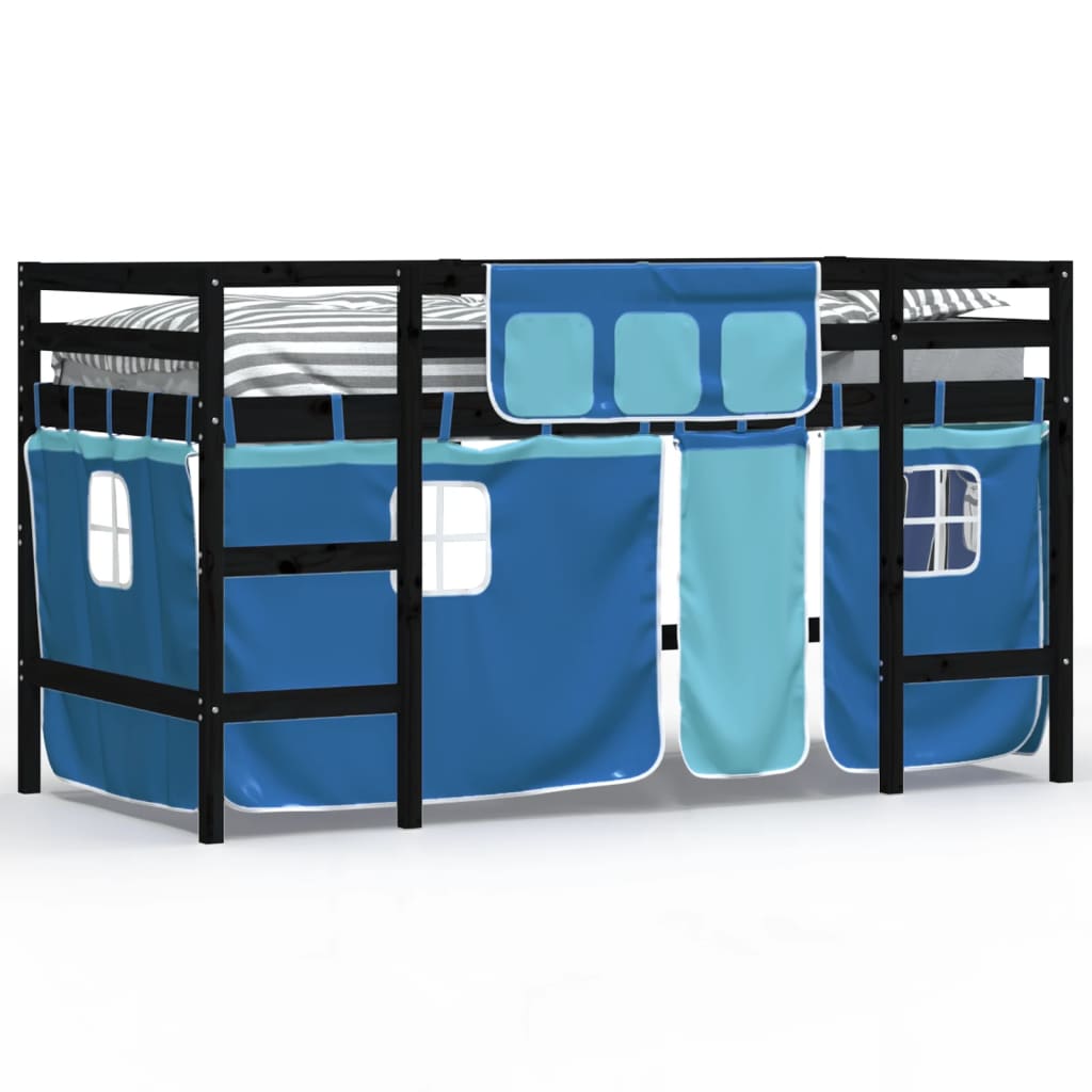 vidaXL Cama alta para niños con cortinas madera pino azul 90x200 cm