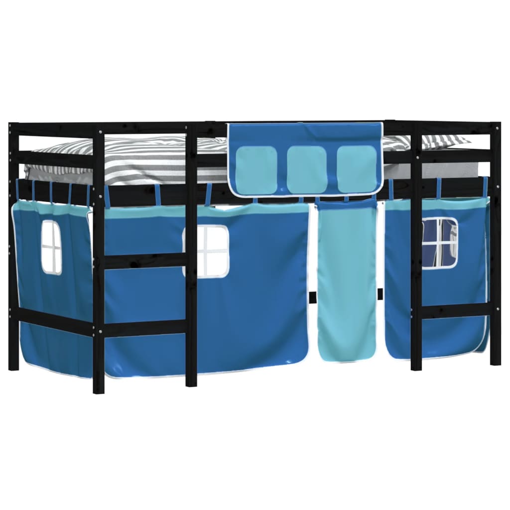 vidaXL Cama alta para niños con cortinas madera pino azul 90x200 cm