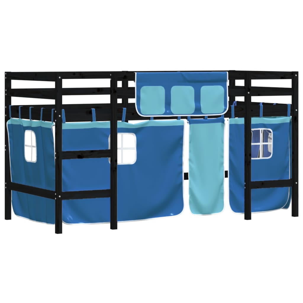 vidaXL Cama alta para niños con cortinas madera pino azul 90x200 cm