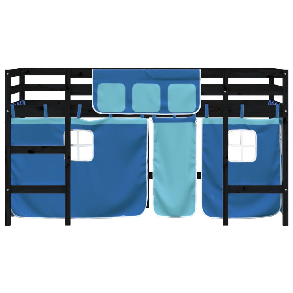 vidaXL Cama alta para niños con cortinas madera pino azul 90x200 cm