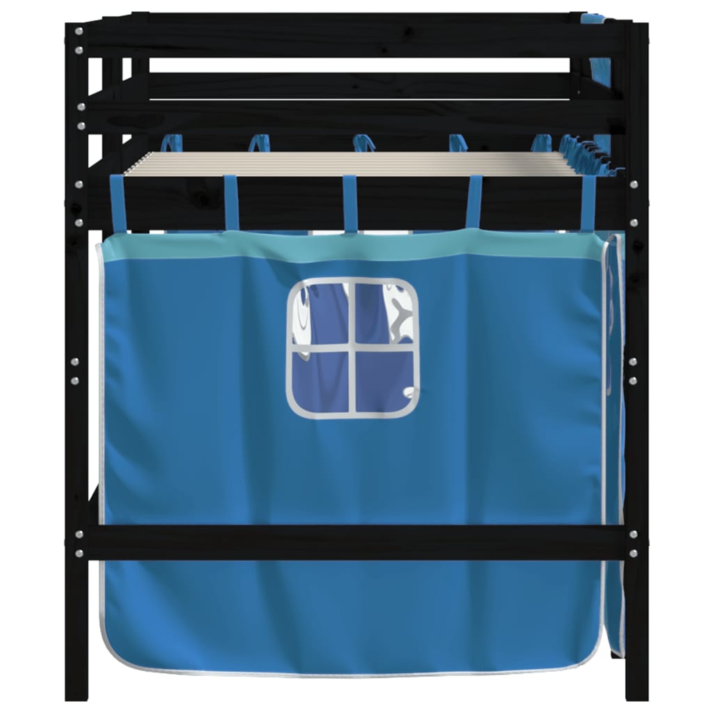 vidaXL Cama alta para niños con cortinas madera pino azul 90x200 cm