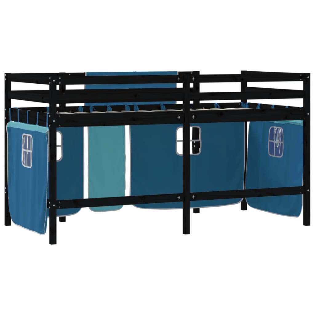 vidaXL Cama alta para niños con cortinas madera pino azul 90x200 cm