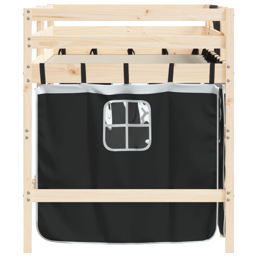 vidaXL Cama alta niños con cortinas madera pino blanco negro 90x190 cm