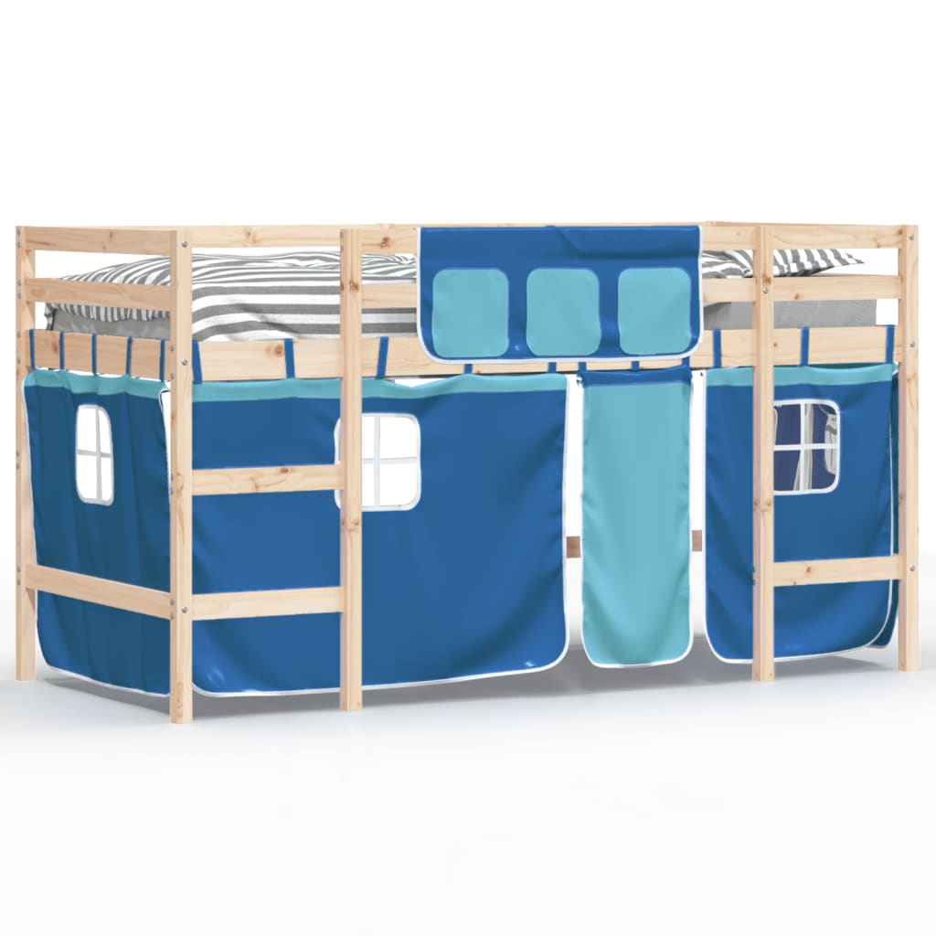 vidaXL Cama alta para niños con cortinas madera pino azul 90x190 cm