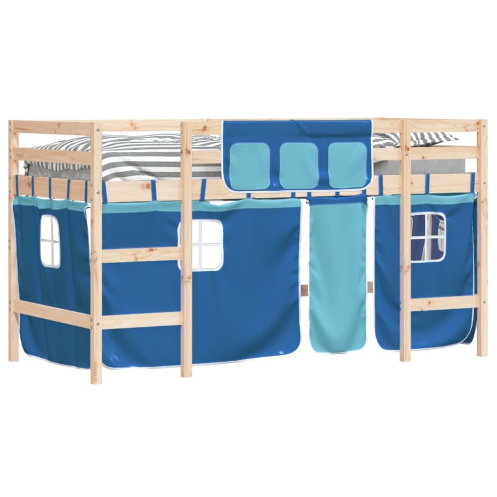 vidaXL Cama alta para niños con cortinas madera pino azul 90x190 cm