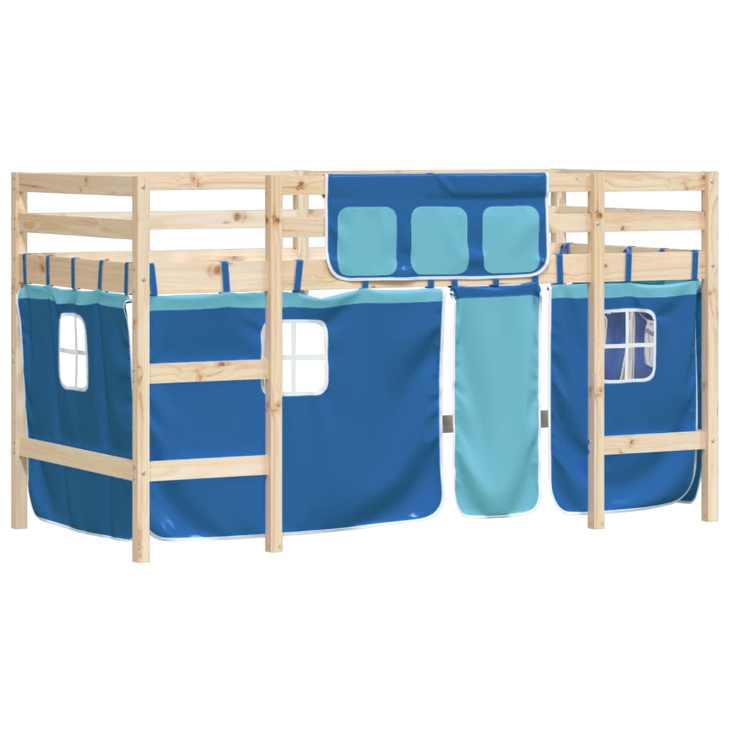 vidaXL Cama alta para niños con cortinas madera pino azul 90x190 cm