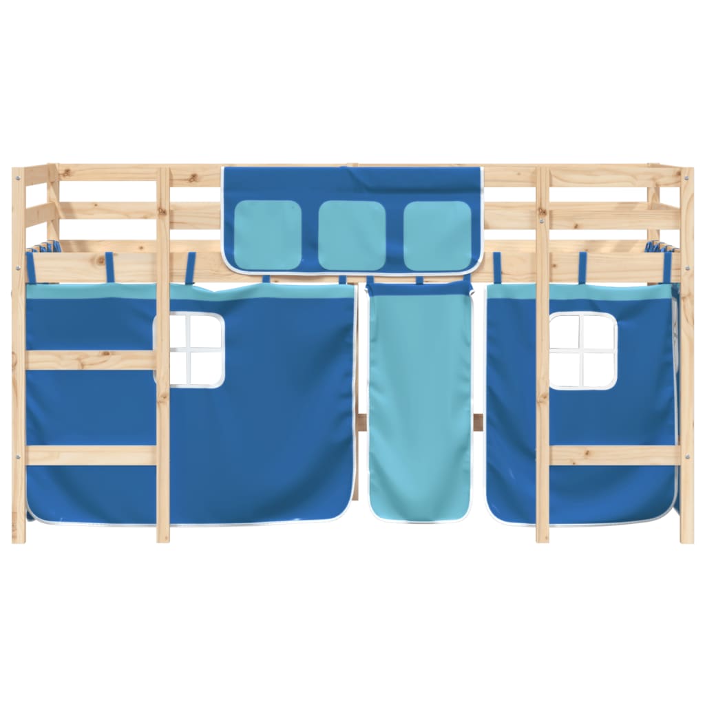 vidaXL Cama alta para niños con cortinas madera pino azul 90x190 cm