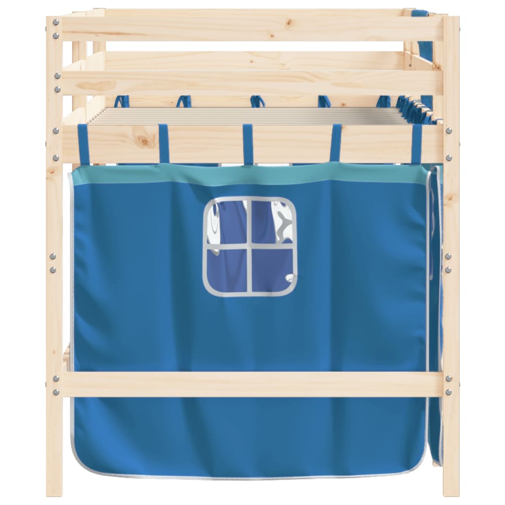 vidaXL Cama alta para niños con cortinas madera pino azul 90x190 cm