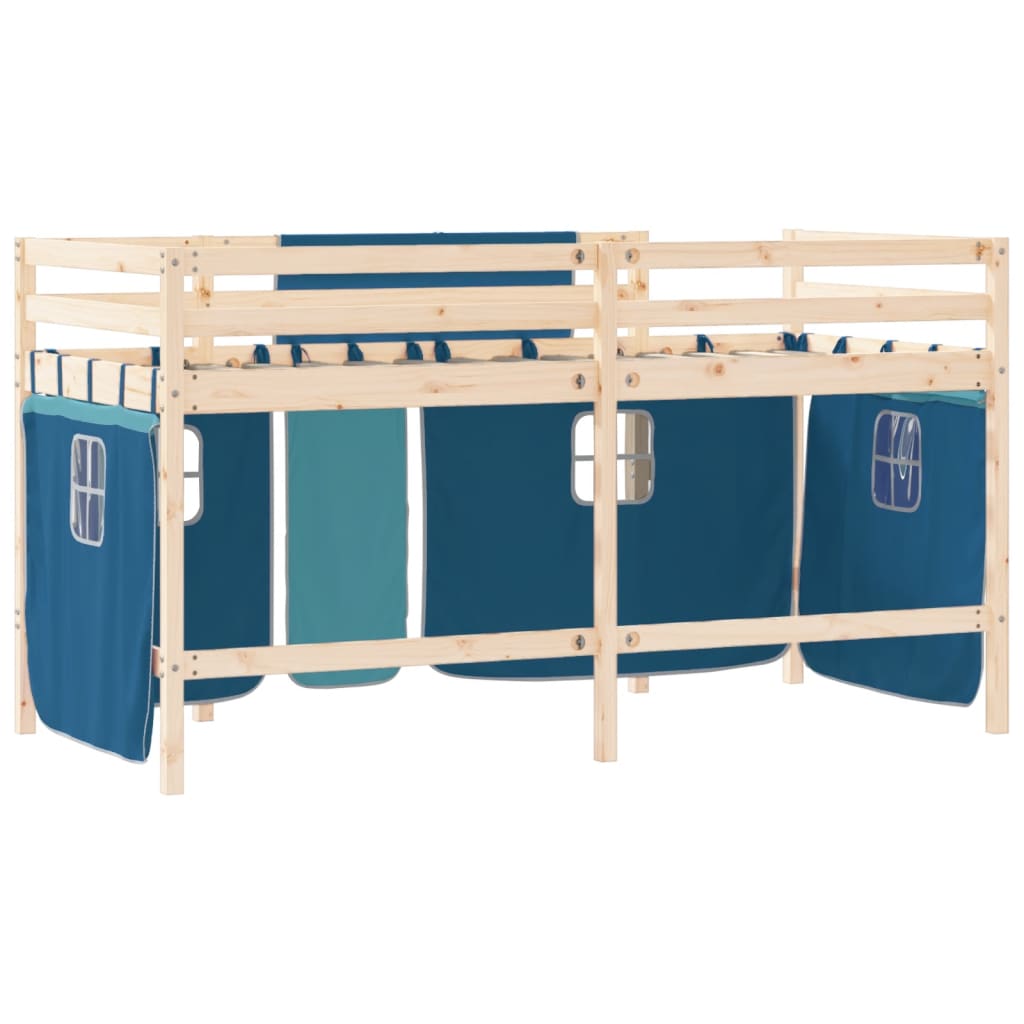 vidaXL Cama alta para niños con cortinas madera pino azul 90x190 cm