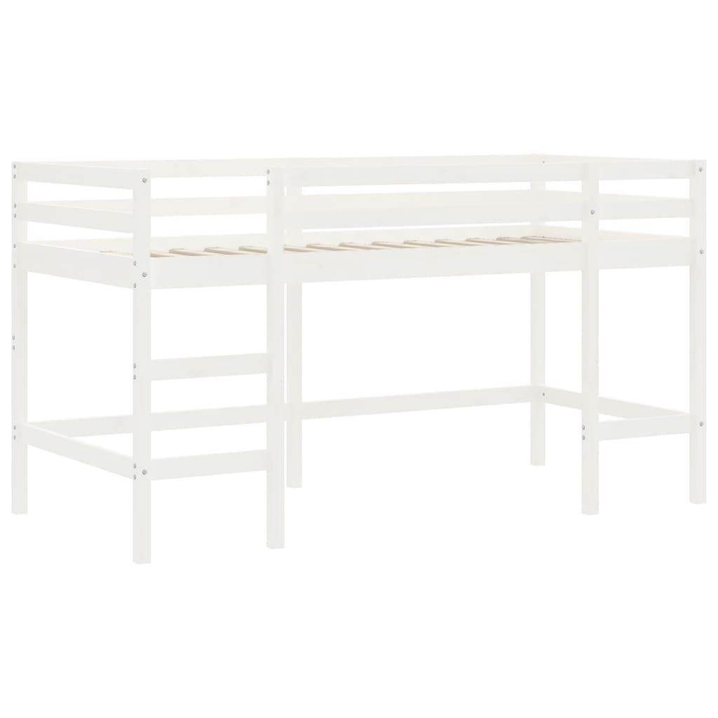 vidaXL Cama alta niños con cortinas madera pino blanco negro 90x190 cm