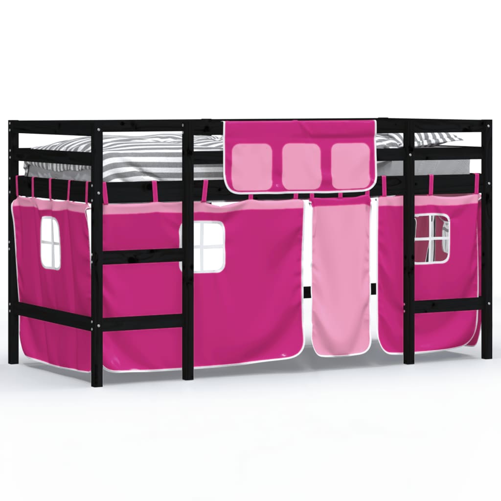 vidaXL Cama alta para niños con cortinas madera pino rosa 90x190 cm