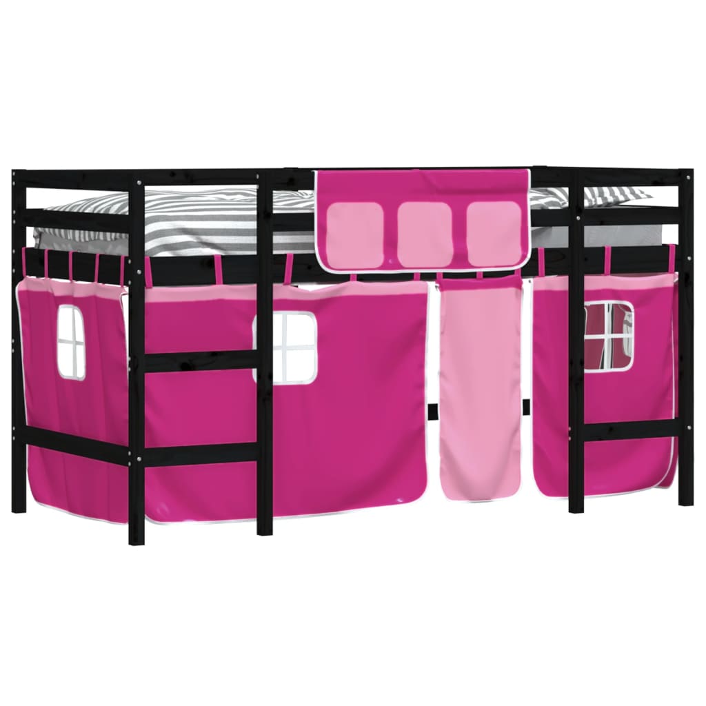 vidaXL Cama alta para niños con cortinas madera pino rosa 90x190 cm