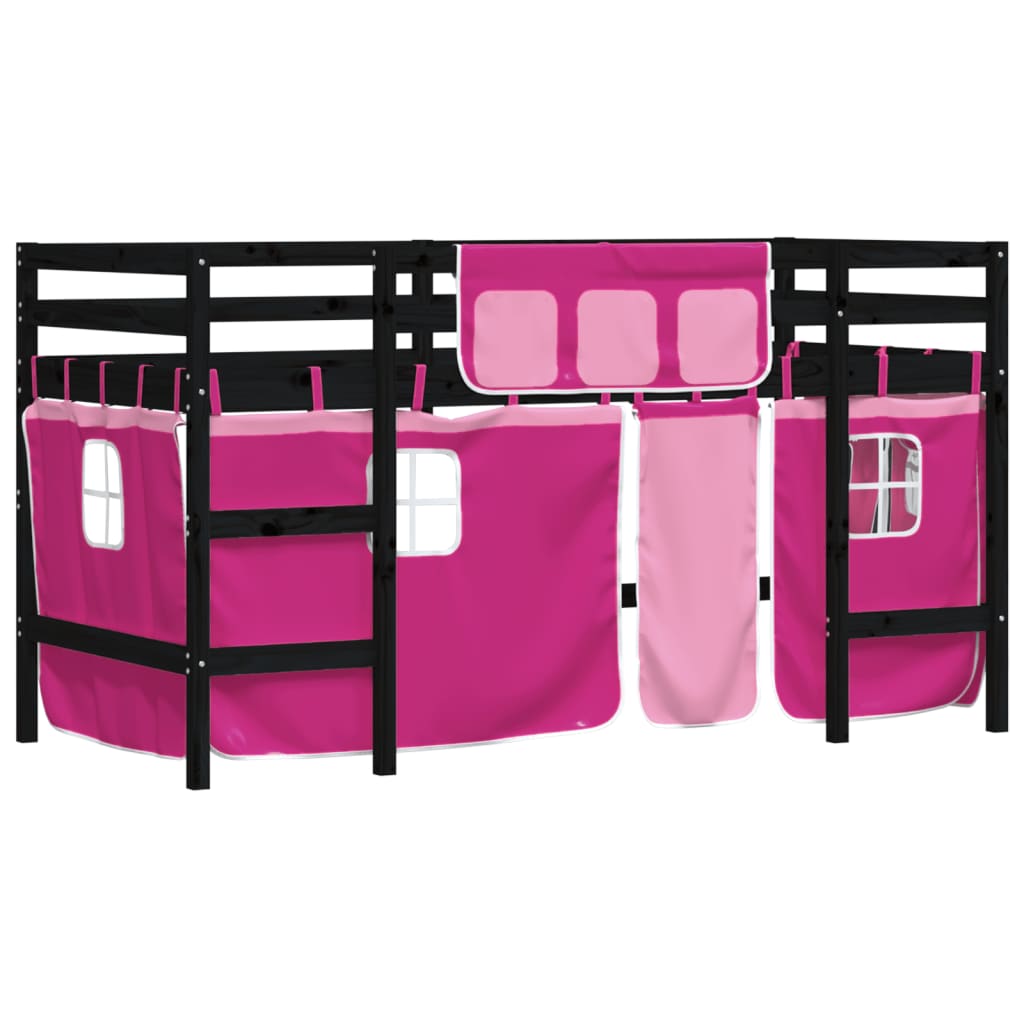 vidaXL Cama alta para niños con cortinas madera pino rosa 90x190 cm