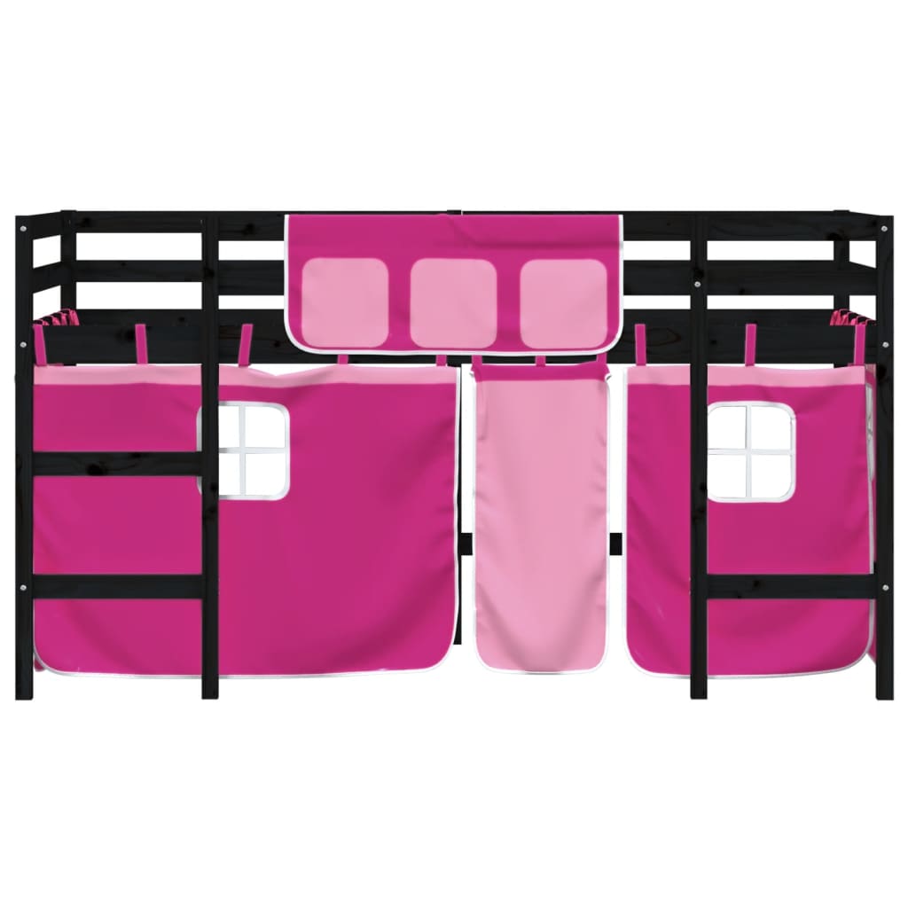 vidaXL Cama alta para niños con cortinas madera pino rosa 90x190 cm