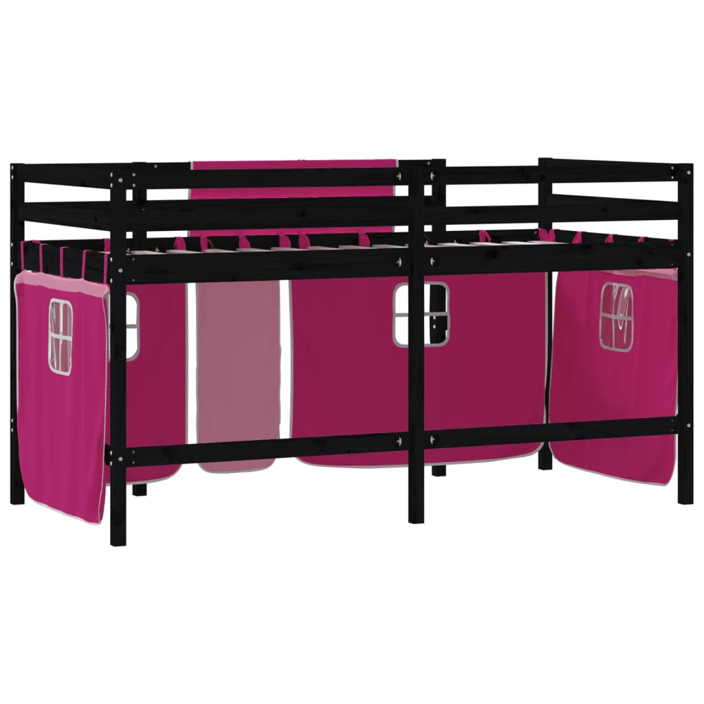 vidaXL Cama alta para niños con cortinas madera pino rosa 90x190 cm