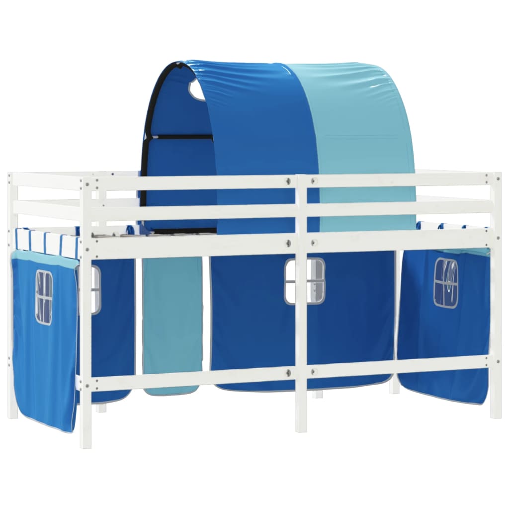 vidaXL Cama alta para niños con túnel madera pino azul 90x200 cm