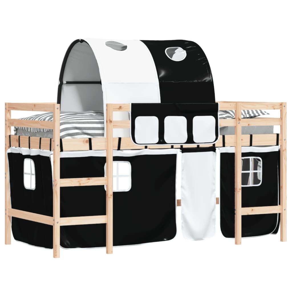 vidaXL Cama alta niños con túnel madera pino blanco negro 90x190 cm