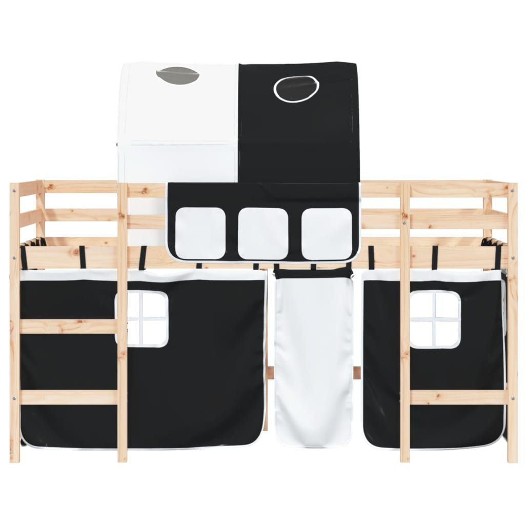 vidaXL Cama alta niños con túnel madera pino blanco negro 90x190 cm