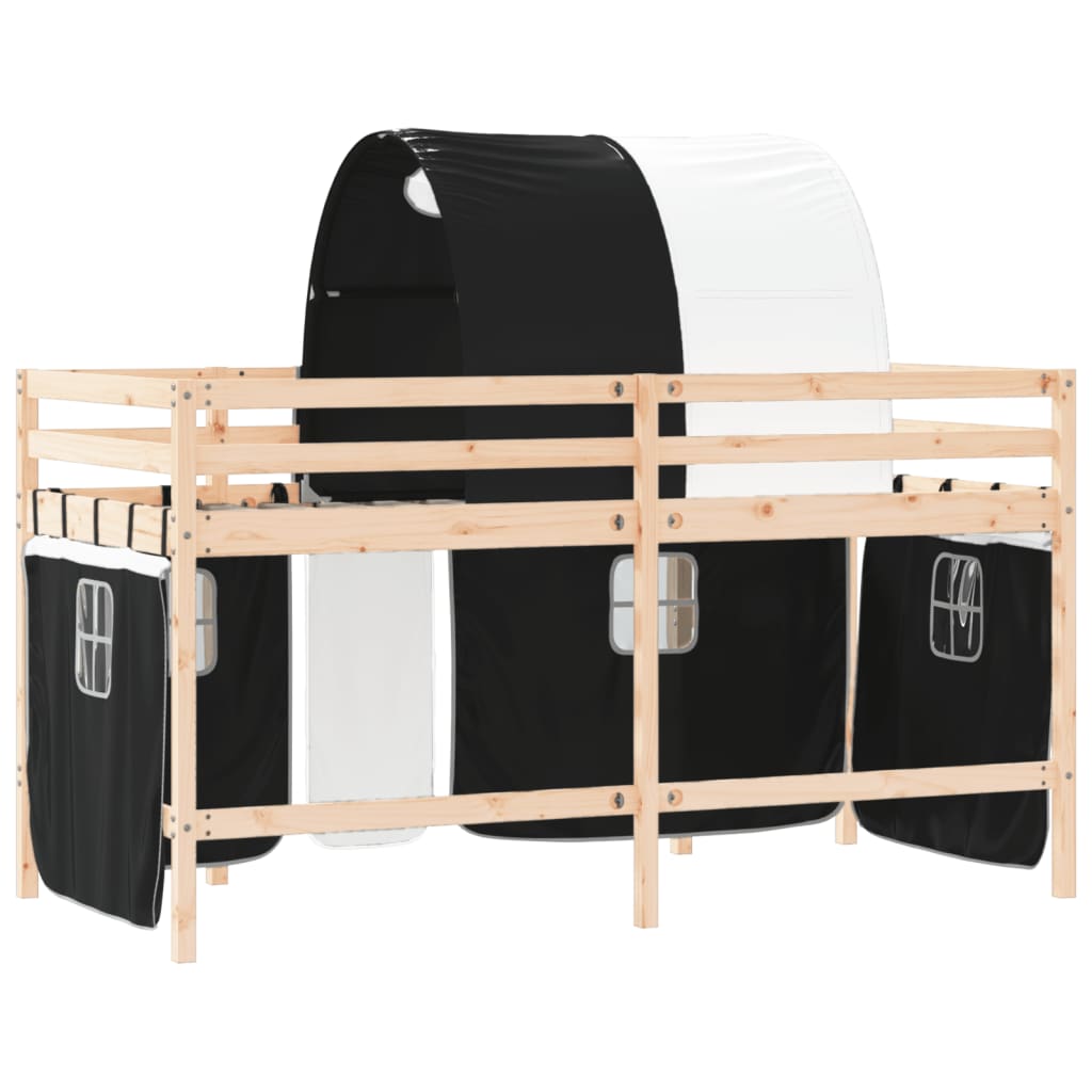 vidaXL Cama alta niños con túnel madera pino blanco negro 90x190 cm