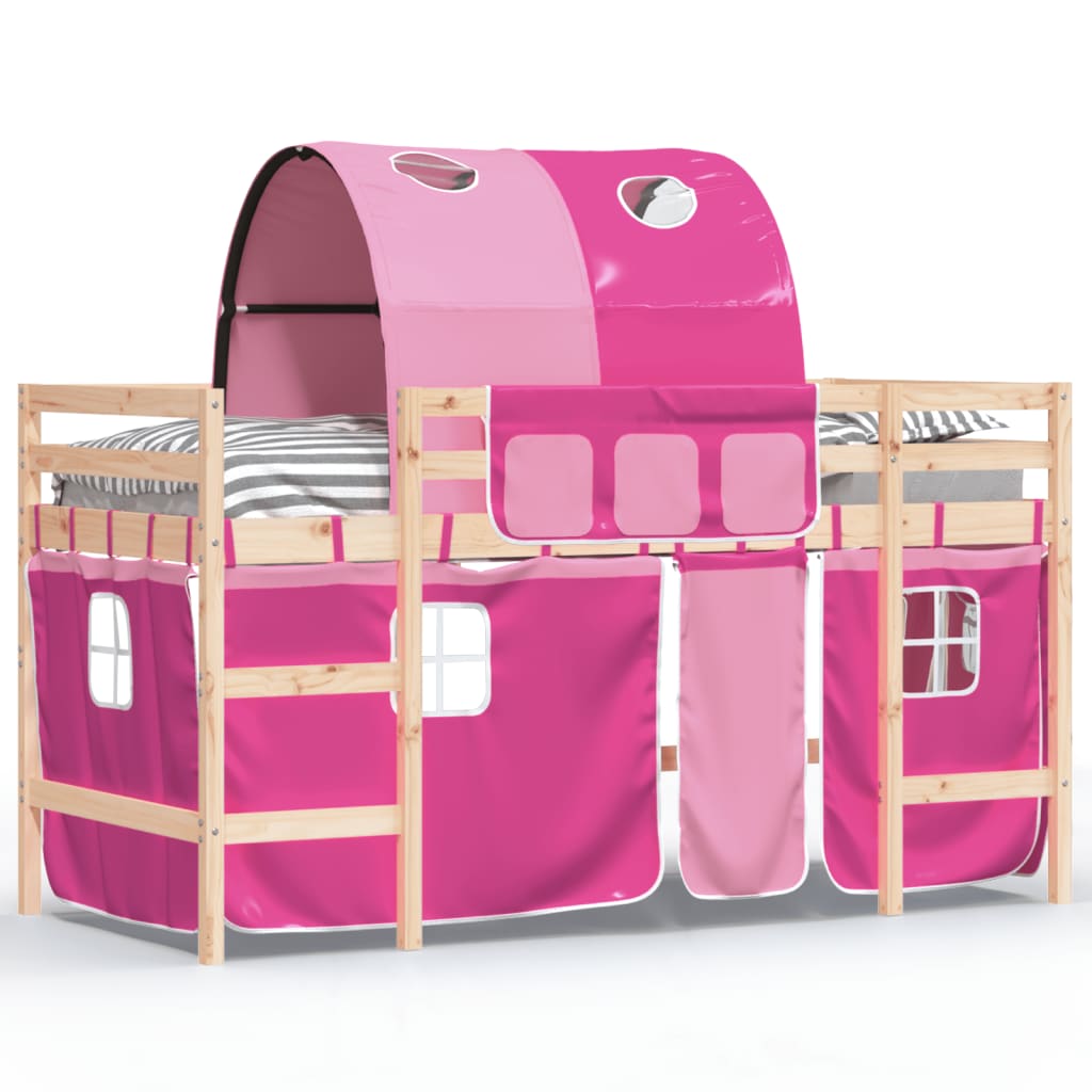 vidaXL Cama alta para niños con túnel madera pino rosa 90x190 cm