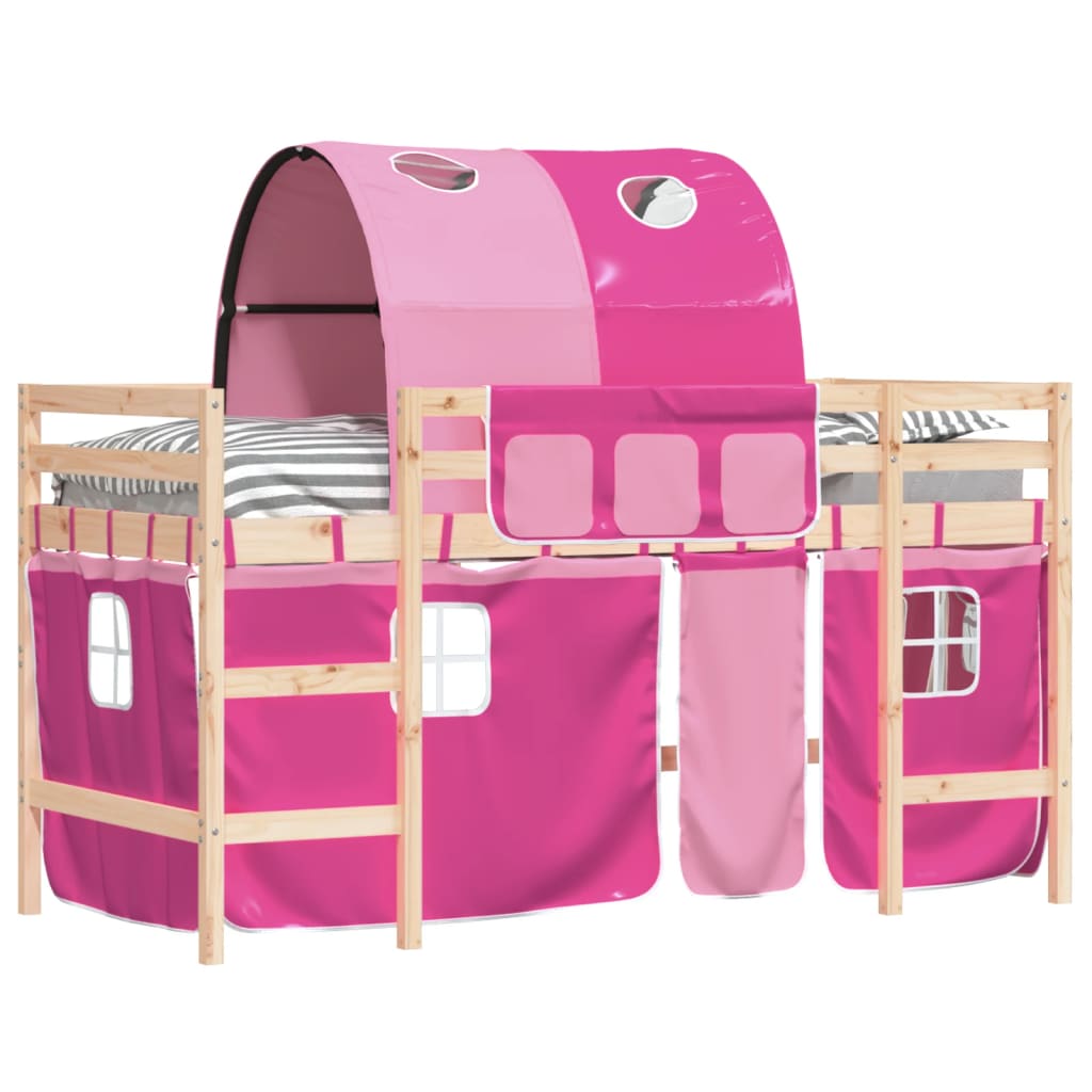 vidaXL Cama alta para niños con túnel madera pino rosa 90x190 cm