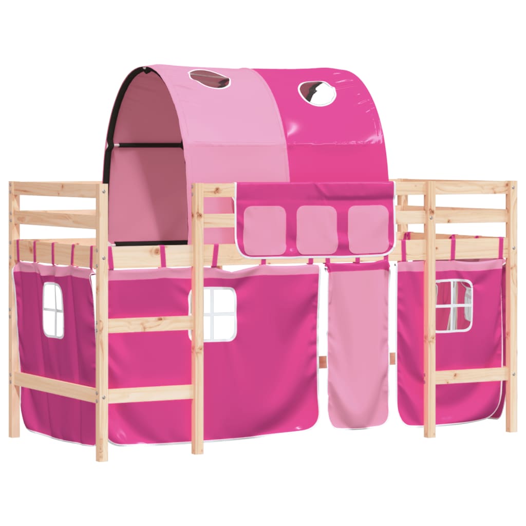 vidaXL Cama alta para niños con túnel madera pino rosa 90x190 cm