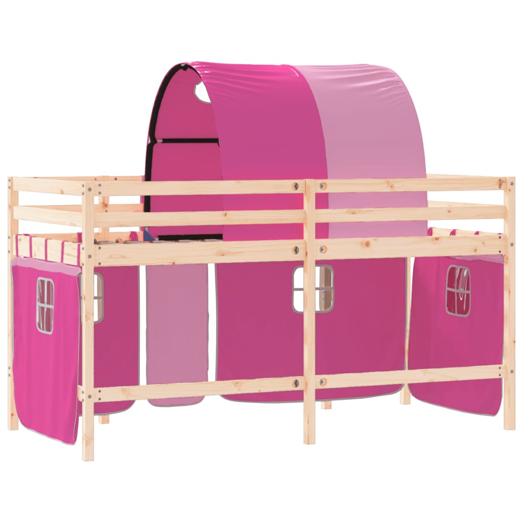 vidaXL Cama alta para niños con túnel madera pino rosa 90x190 cm