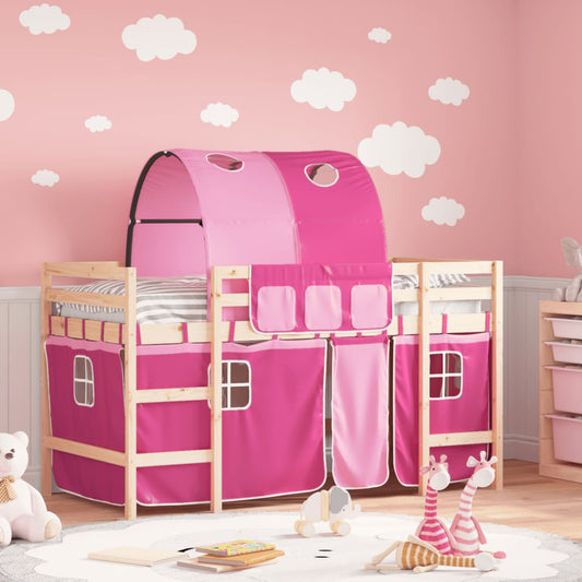 vidaXL Cama alta para niños con túnel madera pino rosa 90x190 cm