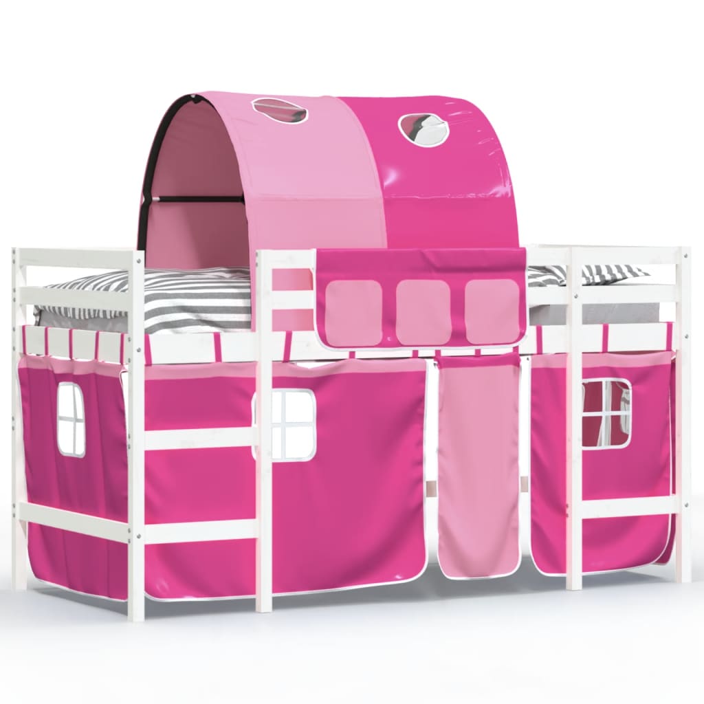 vidaXL Cama alta para niños con túnel madera pino rosa 90x190 cm