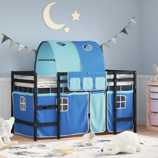 vidaXL Cama alta para niños con túnel madera pino azul 90x190 cm