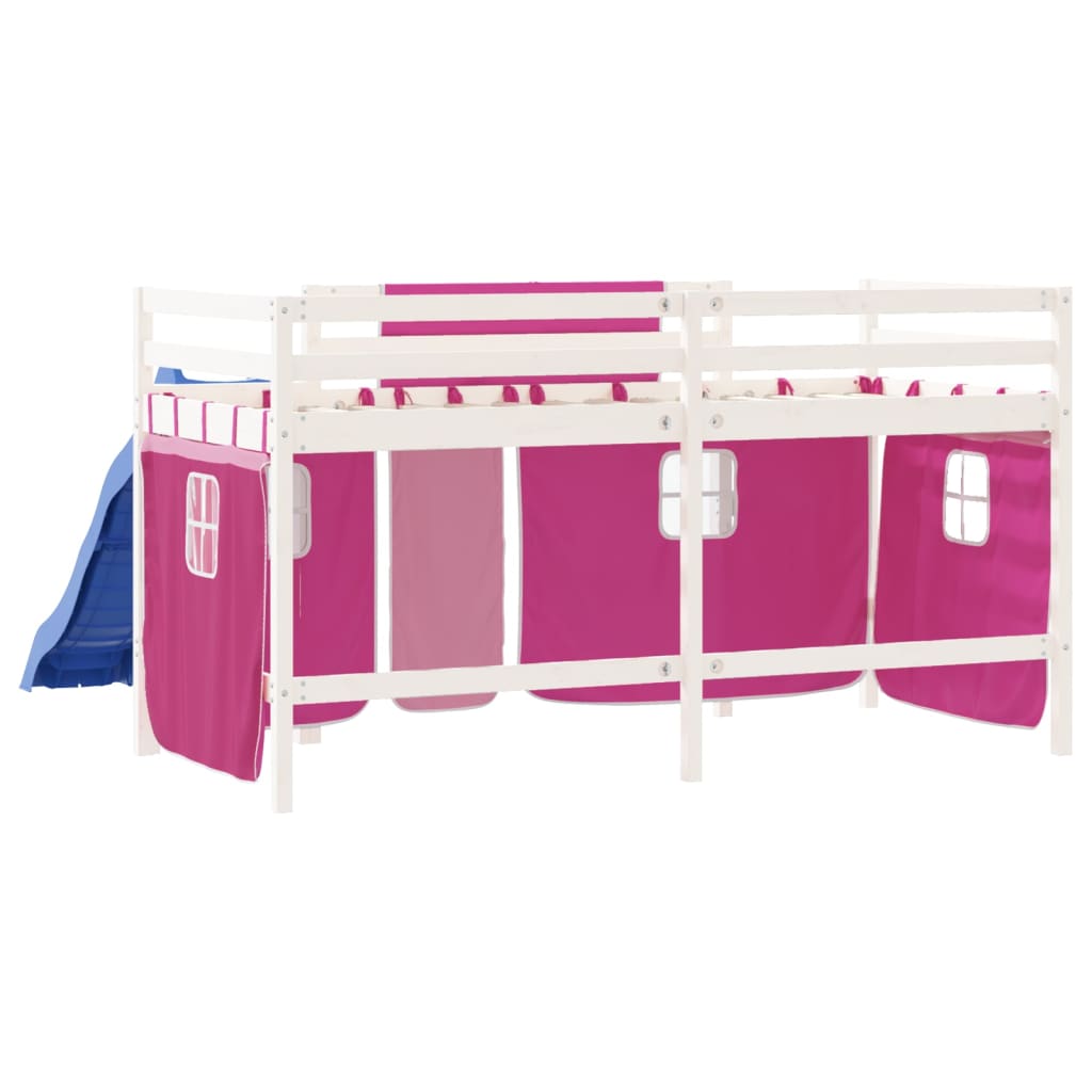 vidaXL Cama alta para niños con cortinas madera pino rosa 80x200 cm