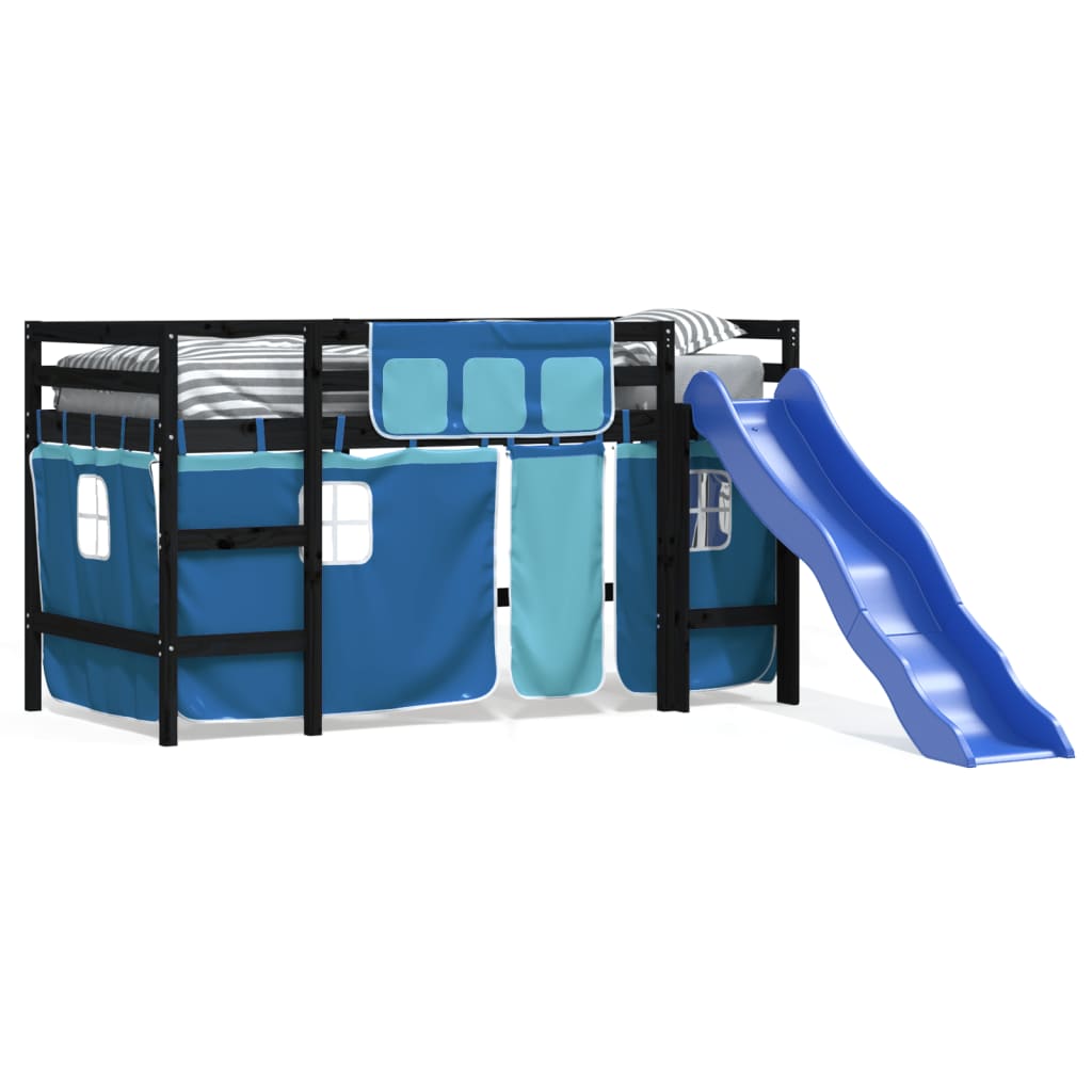 vidaXL Cama alta para niños con cortinas madera pino azul 80x200 cm