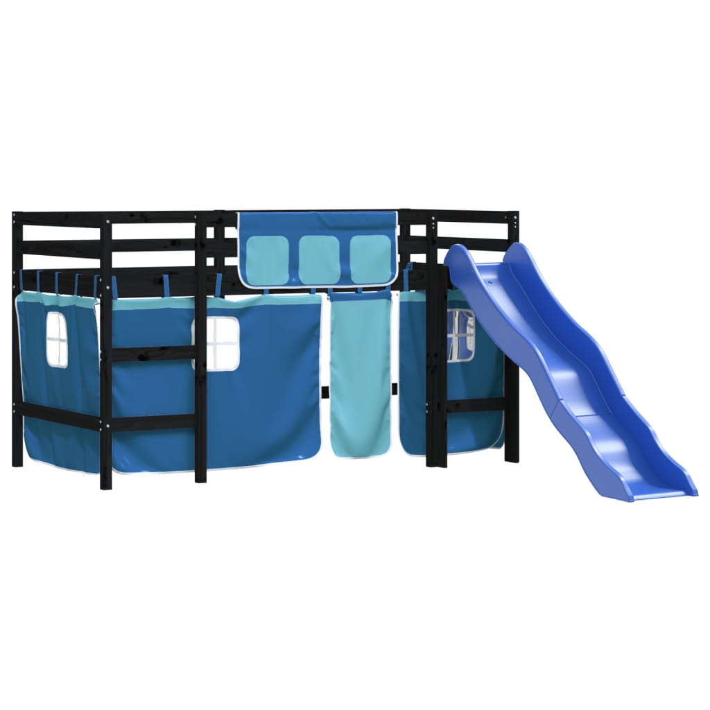 vidaXL Cama alta para niños con cortinas madera pino azul 80x200 cm