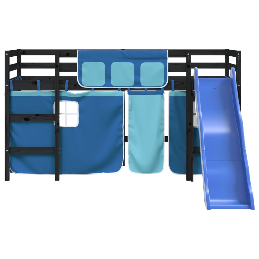 vidaXL Cama alta para niños con cortinas madera pino azul 80x200 cm